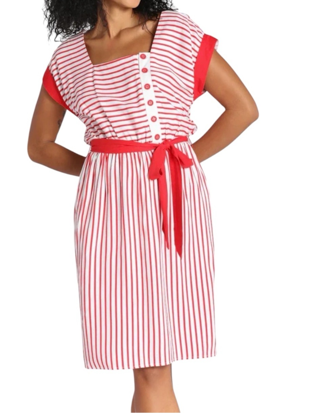 Hell Bunny Ahoy retro style nautical red and white striped dress size XS NWT